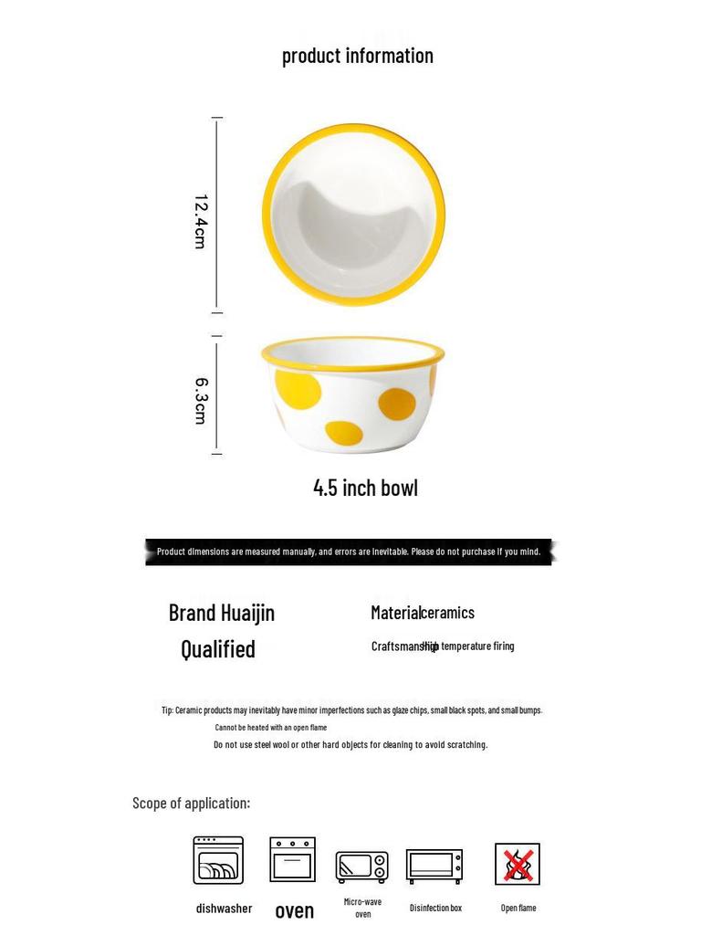 Creative Ceramic Rice and Soup Bowl - Thickened, Wide Rim, Cute Internet Celebrity Design for Fruit or Meals.