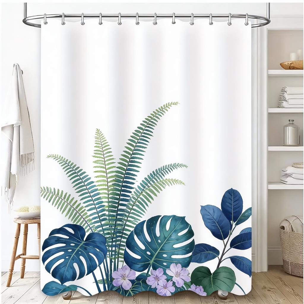 Elegant Floral Butterfly Shower Curtain – Waterproof Bathroom Decor with Tropical Plants, Multiple Sizes 90x180cm - 300x180cm