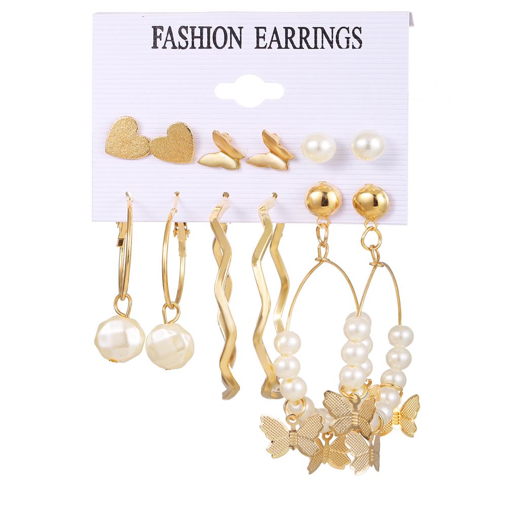 IF ME Retro Butterfly Tassel Pearl Earrings Set Elegant Gold Earring Women Fashion Jewelry Accessories