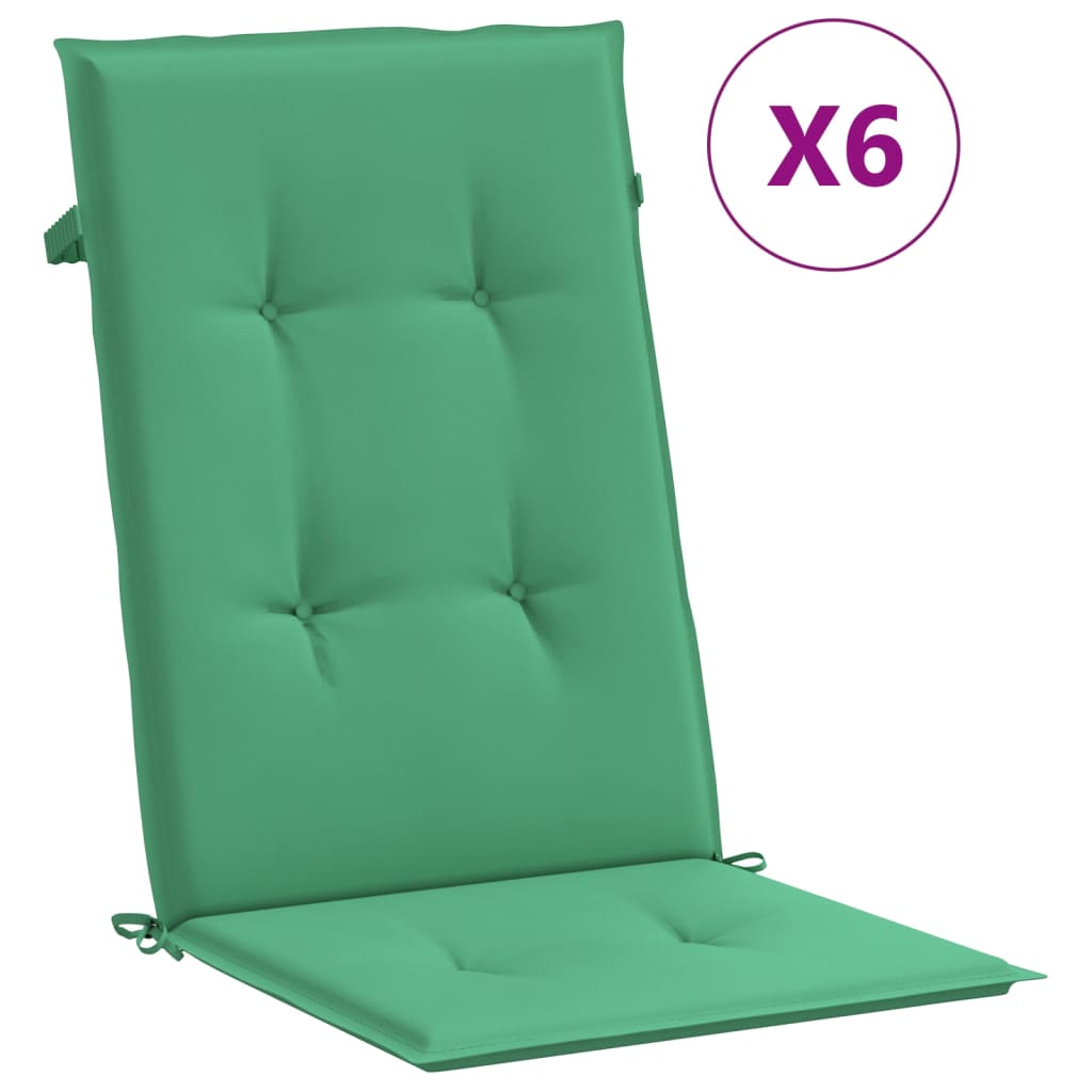 Garden Chair Cushions for High Back Chairs 6 Pcs Green 120 X 50 X 3 Cm Fabric