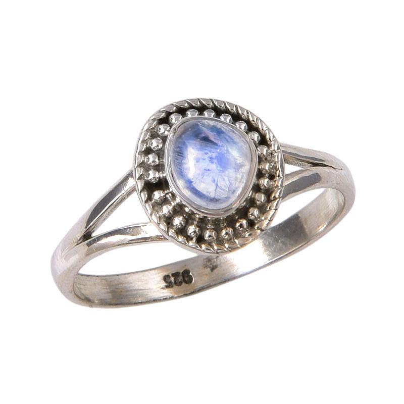 Natürlicher Regenbogen-Mondstein-Edelstein, handgefertigt, 925er Sterling-Silber-Ring, Größe 9, r2a29