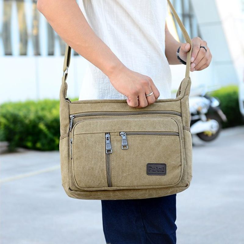 Vintage Canvas Herren Umhängetasche - Verstellbare Riemen, Mehrere Reißverschlusstaschen, Outdoor- und Wander-Schultertasche
