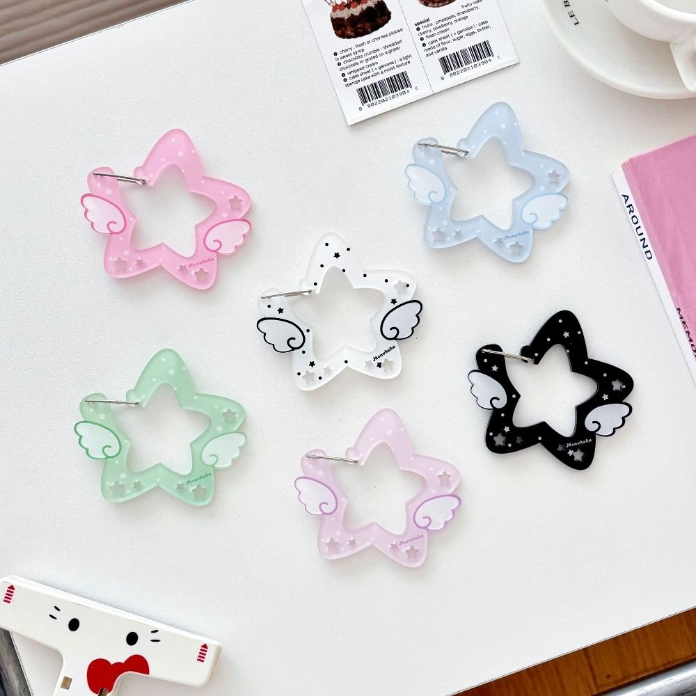 Acrylic Wings Stars Carabiner Portable Keyring Hook Card Holder Kawaii Backpack Pendant  Outdoor