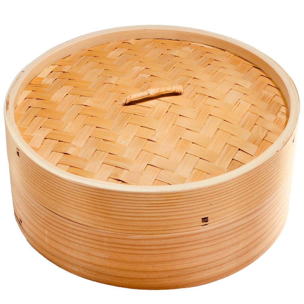 Cedar Chinese Steamer, 27cm, with Lid, 2-Tier Set, for Home and Commercial Use, Natural Wood