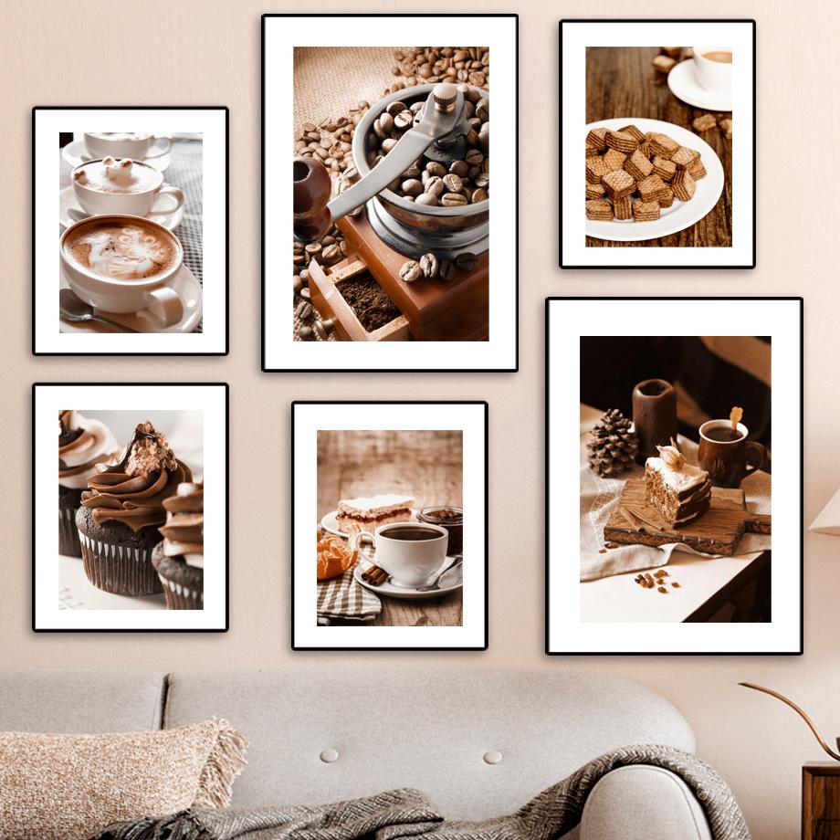 Coffee Bean Cup Chocolate Cake Dessert Shop Wall Art Canvas Painting Posters And Prints Hotel Cafe Picture Restaurant Room Decor