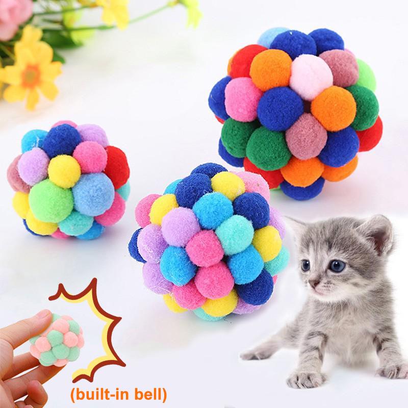 

1 шт. красочные колокольчики ручной работы, плюшевые надувные шарики, вставка из кошачьей мяты, кошка, собака, игра, царапины, интерактивная игрушка