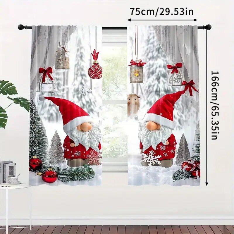 Set Of 2 Santa Claus Christmas Balloon Pattern Printed Curtains Decorations Home Room Curtain Polyester