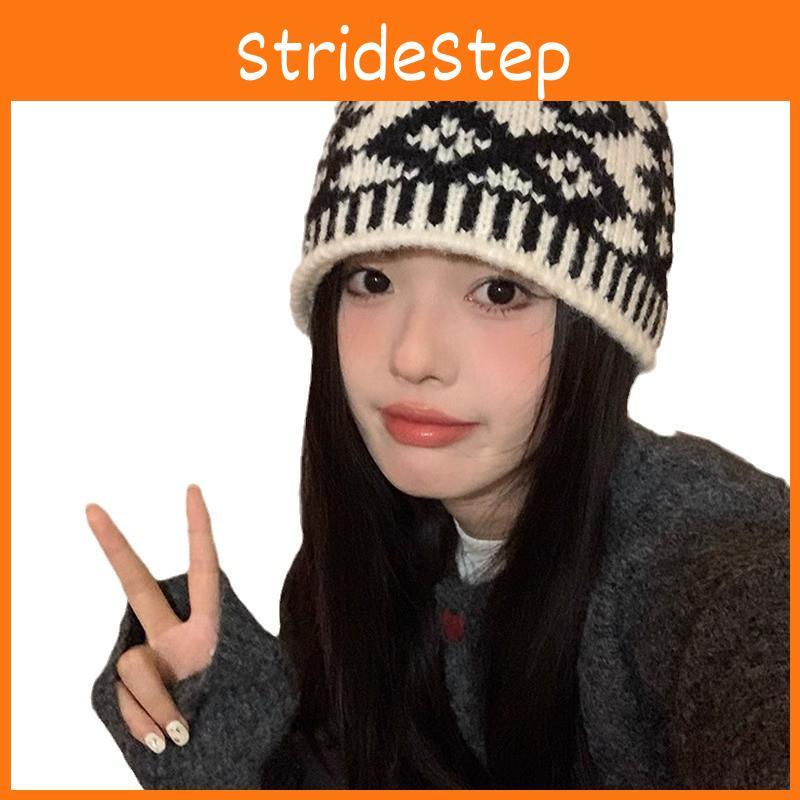 Rhombus Fisherman Hat Grid Pattern Cap Knitted Warmth Oversized Design Unisex