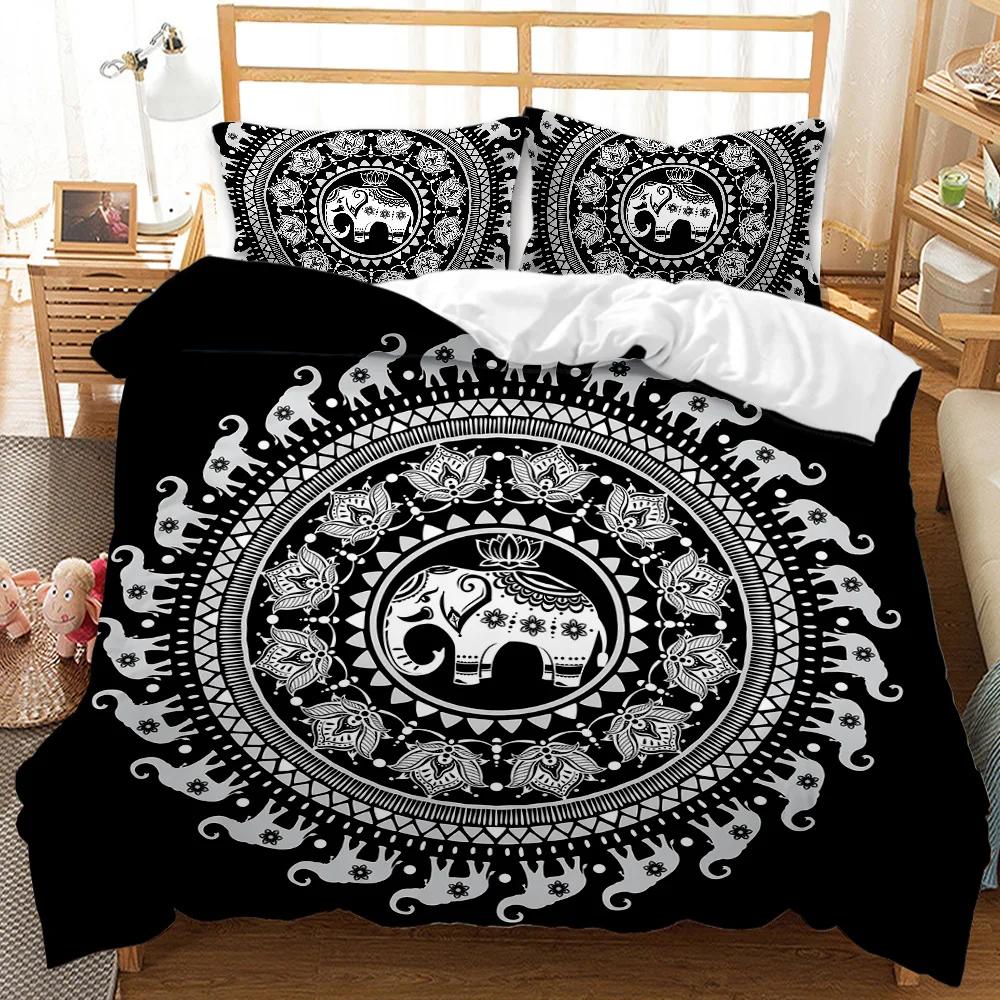 Mandala Duvet Cover Set Elephant Boho Chic Hippie Twin Bedding Mandala Polyester Comforter Cover Adults Double Queen King Size