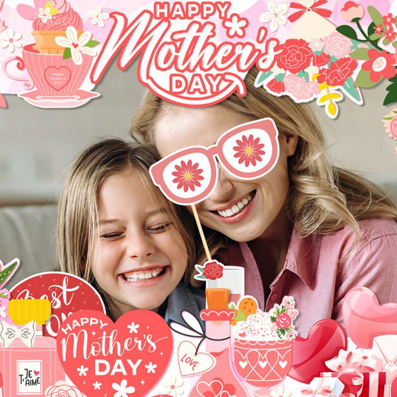 31pcs Mother's Day Photo Booth Prop Kit Funny Colorful Creative Best Mom Ever Selfie Pose Signs For Family Gathering