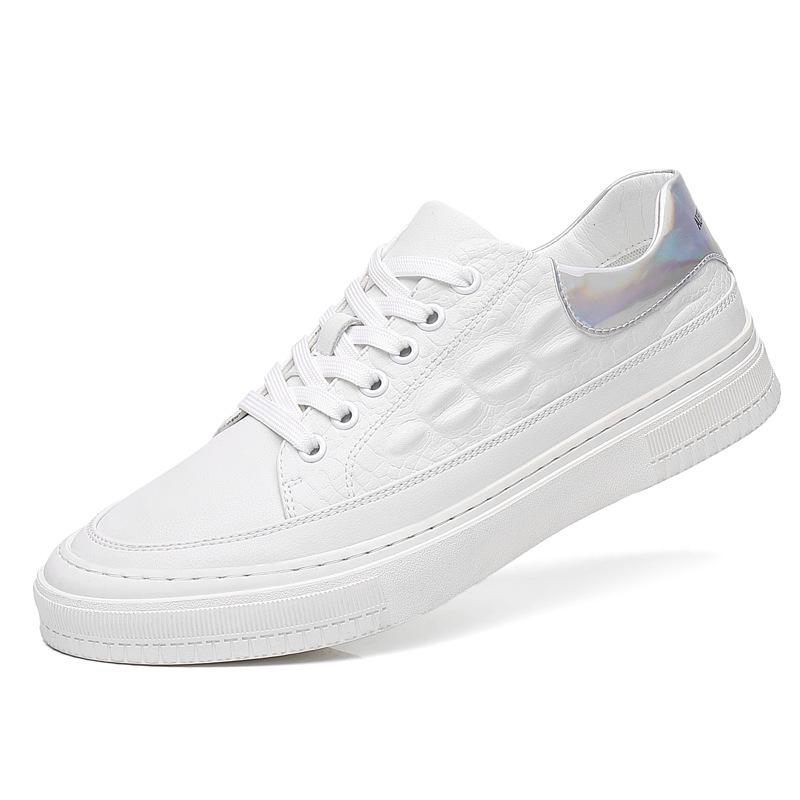 

Маленькие белые туфли Мужские Тренд 2025 Узор крокодила Мужские повседневные кеды Плоская подошва Вождение Легкие Мужская обувь 2025 38 белый