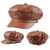 Women Vintage Faux Leather Solid Color Outdoor Beret Painter Flat Hat Peaked