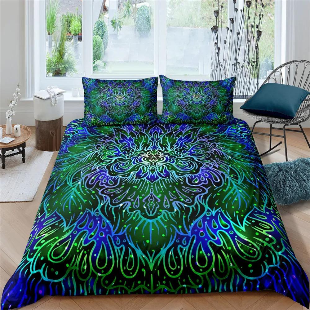 Bohemian Lotus Mandala Flower Bedding Set Twin Queen Size Duvet Cover Pillowcase for Kids Adults Home Textile