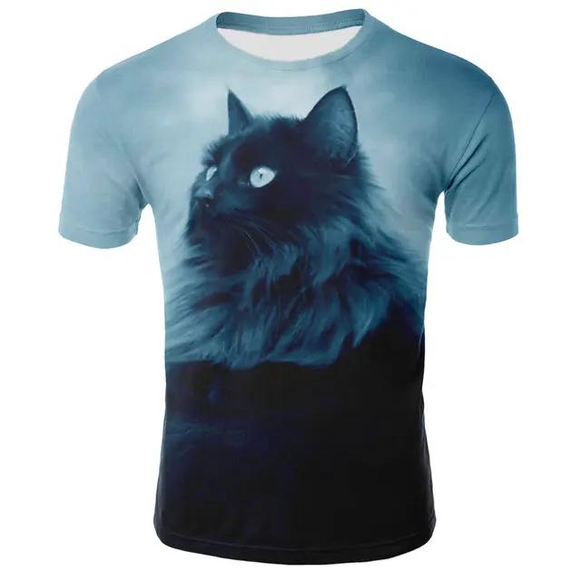 Yaz Komik Kedi 3D Baskılı Kısa Kollu Tişört Yuvarlak Yaka Tişörtler Modaya Uygun Rahat Nefes Alabilen Günlük Üst Erkek Tişörtü