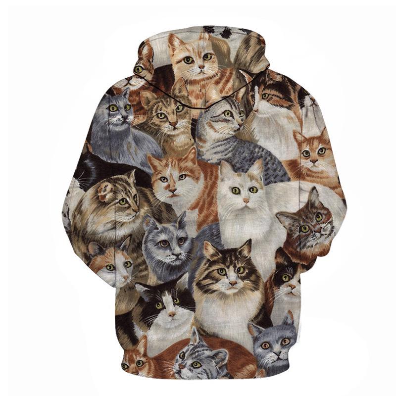 Autumn Animal Cat Pattern 3D Printed Hoodies Fashionable Casual Sports Long Sleeved Men's Hooded Sweatshirts