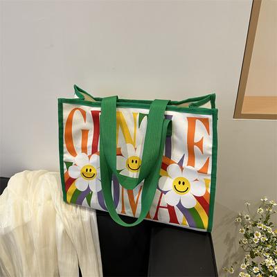Small and Fresh Flowers Personality Spring New Contrasting Color Cloth Bag Large Capacity One Shoulder Armpit Women's Bag Casual Bag