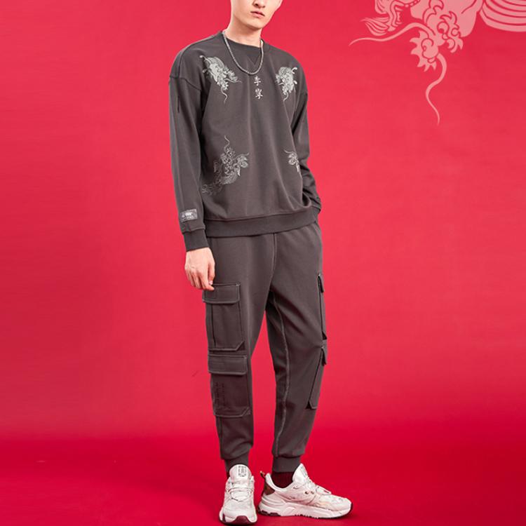 Li Ning Sports Fashion Series X Palace Museum Printed Pullover Sweatshirt Unisex Sweatshirt Sandalwood-Black AWDQ929-2