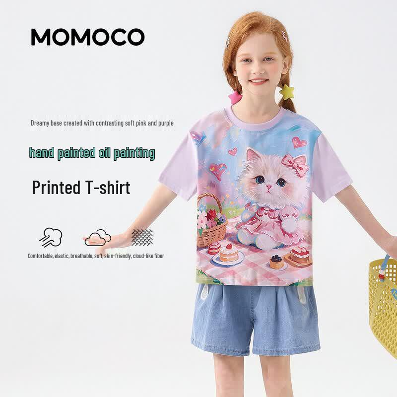 Стильная удобная летняя футболка для девочек MOMOCO 90