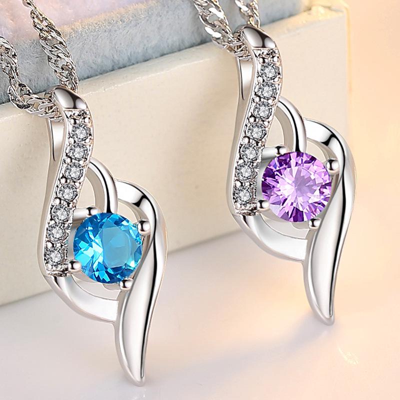 Heavenly Feather Pendant Necklace - Korean Style Crystal Jewelry, Love of the City Collection