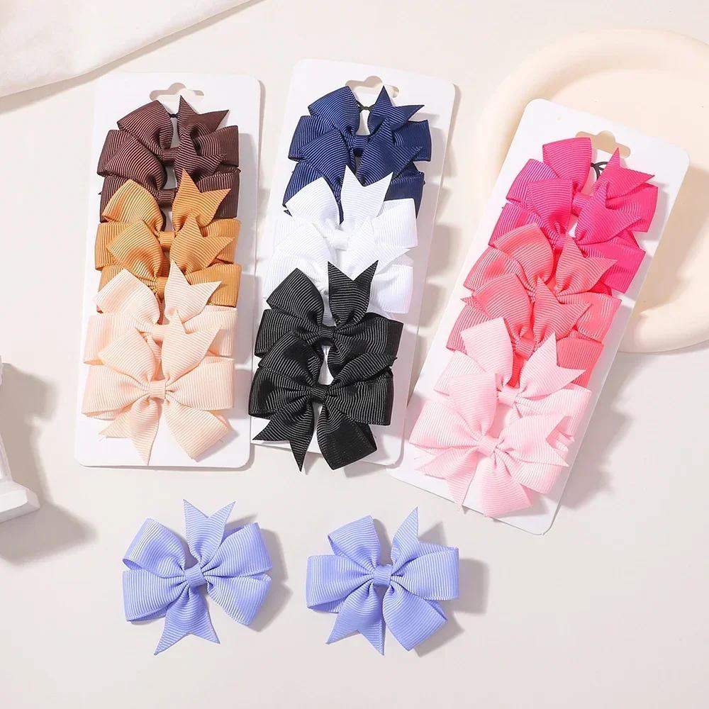 RAINBOW BOWS 6Pcs/lot 2inch Solid Ribbon Bowknot Hair Clips for Girls Cheer Bows Hairpin Barrettes Childrens Hair Accessories