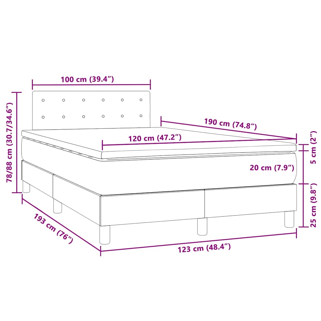 Box Spring Bed with Mattress & LED Black 120x190 cm Velvet