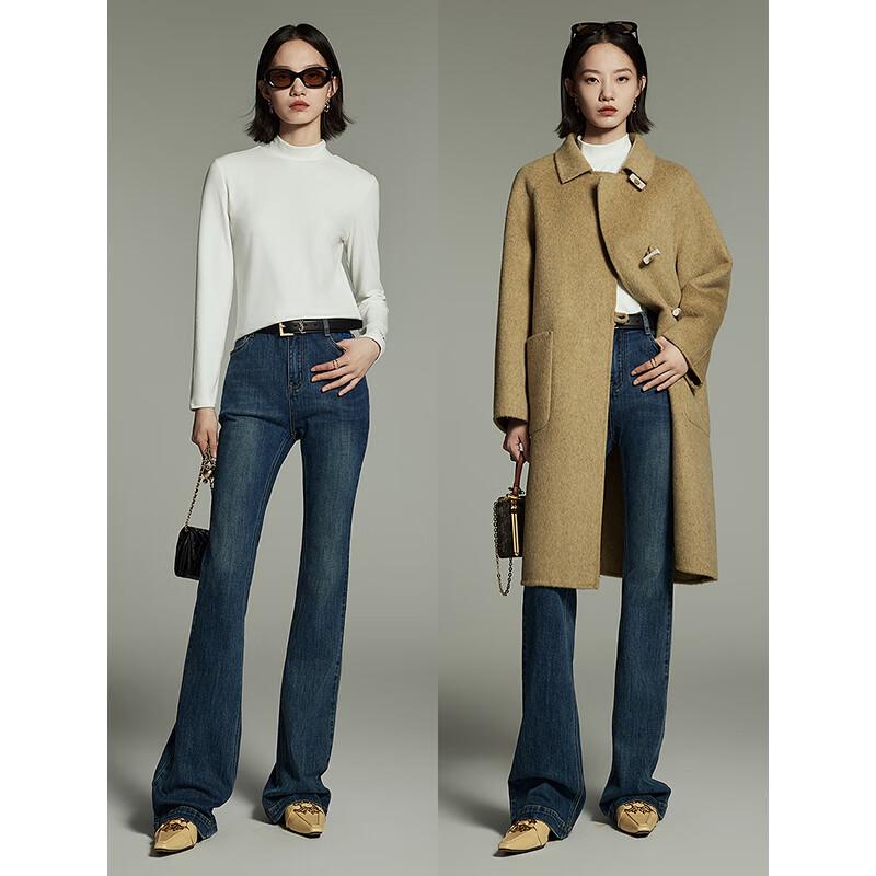 Chuyu Women's Warm Embroidered Semi-High Collar Base Layer T-Shirt