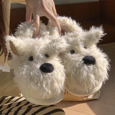 Cartoon Cute Dog Slippers Women's Winter Warmth Thick-soled Increased Non-slip Bag Heel