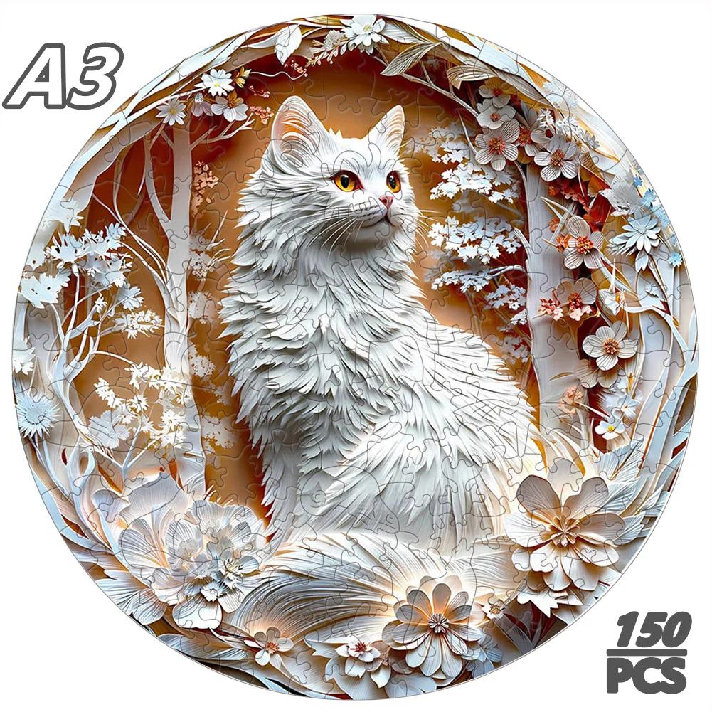 Cat A3 A4 A5 Wooden Puzzle For Adults Children Toys Wood Diy Crafts Round Shaped Holiday Gift Building Blocks Home Decorate