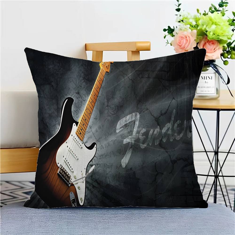 Funda de Cojín para Guitarra Fender Poliéster Cojines de Sofá Mantas Decorativas Funda de Almohada Decoración del Hogar