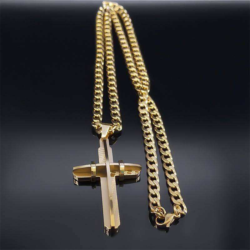 1PC Cross Long Necklace Stainless Steel Gold Plated Christian Long Necklace Bicycle Jewelry