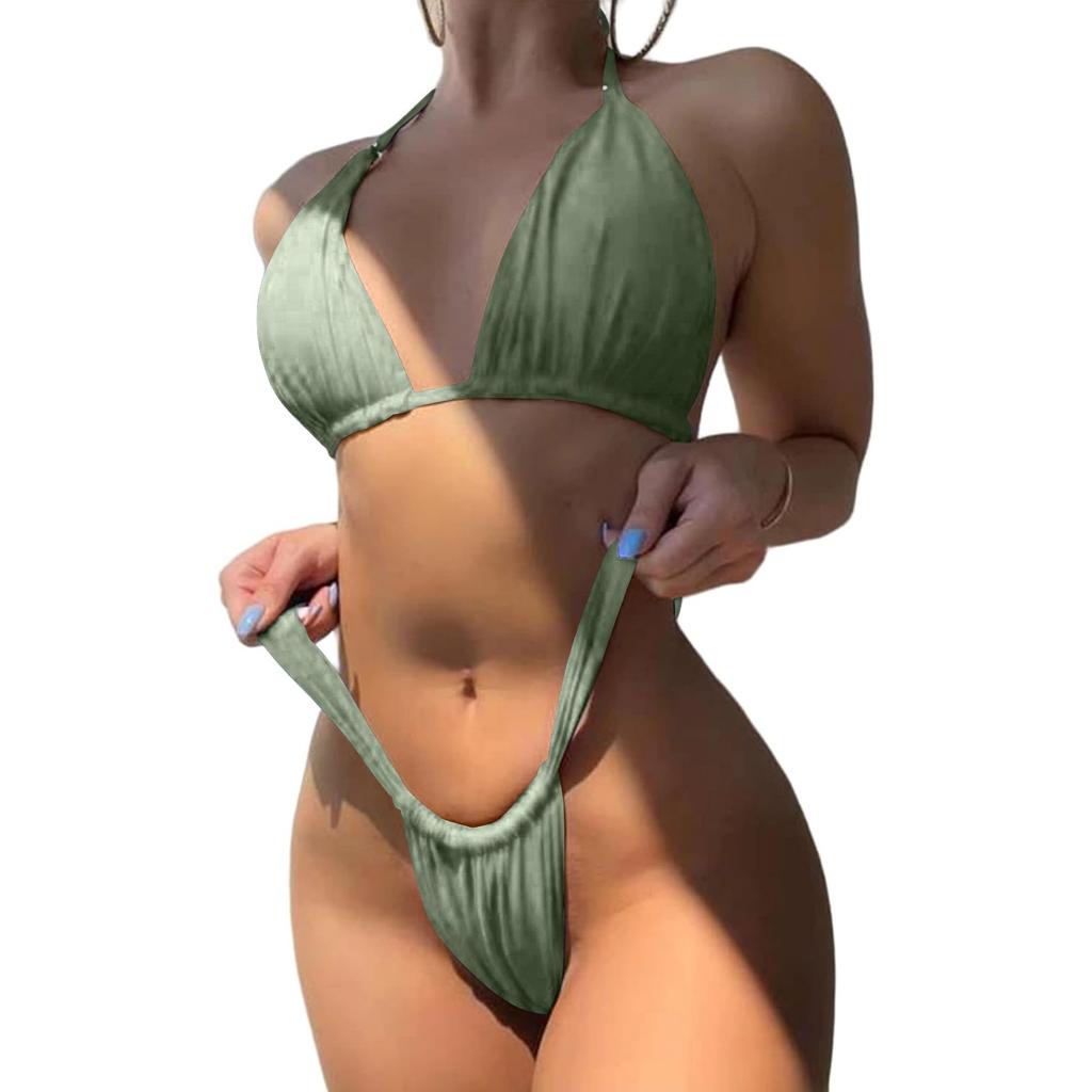 Dámské plavky Bikiny Sexy Jednobarevné Plavky s ramínky za krk Dvoudílná sada