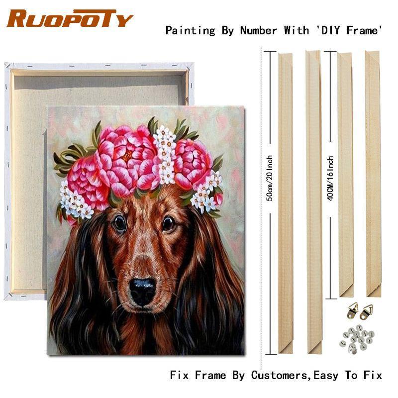 RUOPOTY Painting By Numbers Fox Animal Wall Art Unique Gift On Canvas Acrylic Picture By Numbers Flower For Living Room