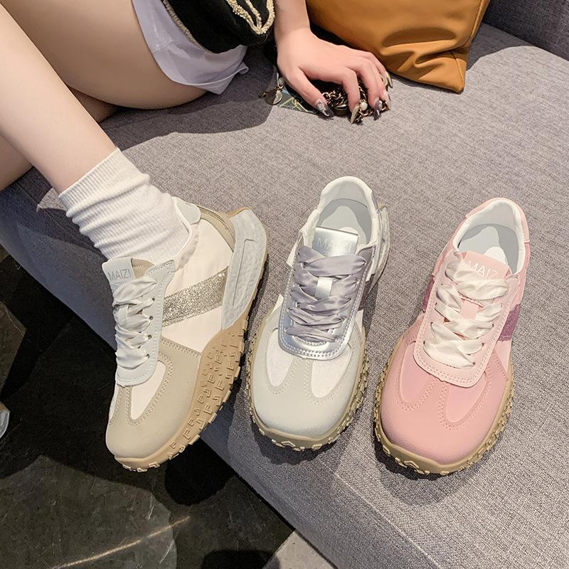 Women's Shoes 2025 New Winter Popular Platform Dad Shoes Women's Leather Casual Sports Shoes Campus Korean Version of Foreign Trade
