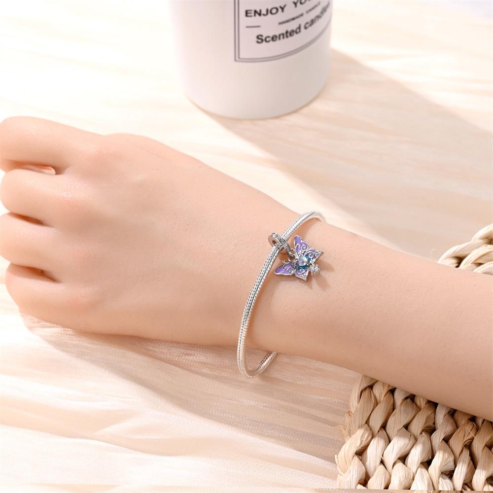 Original Charms Copper Purple Butterfly Beads Beads Fit Bracelet Women Jewelry Making Diy Gift