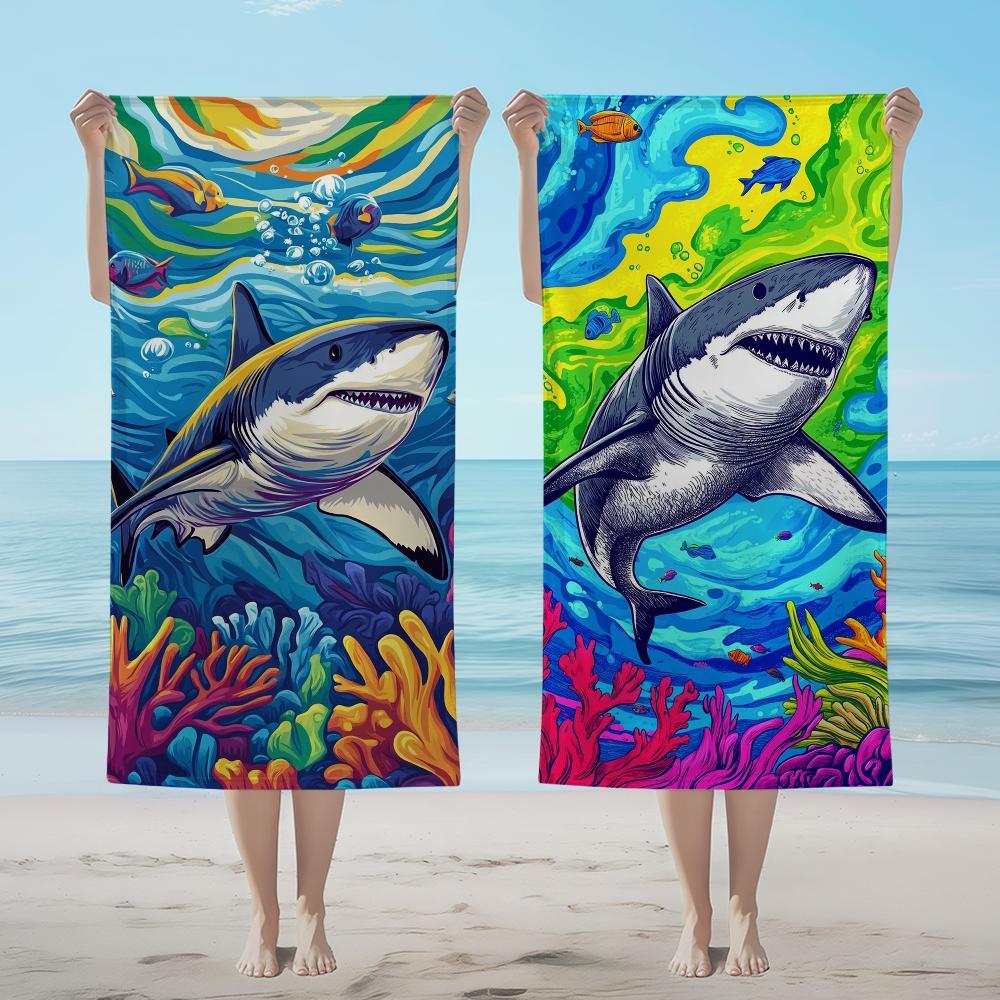 Handtuch Textil Bademantel Cartoon Strand Schnelltrocknend Leicht Kunst Hai Tragbar Camping Schwimmbad Reise
