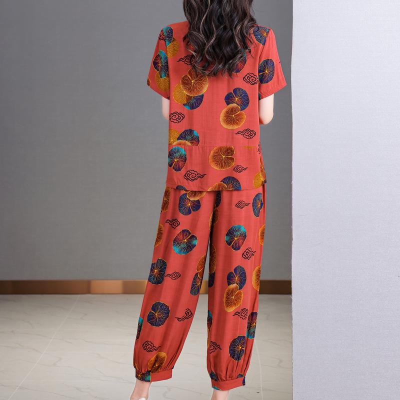 Damen-Hosen-Sets, Sommer, Übergröße, elegantes 2-teiliges Set für Damen, lässige Hose mit hoher Taille und Kurzarmbluse