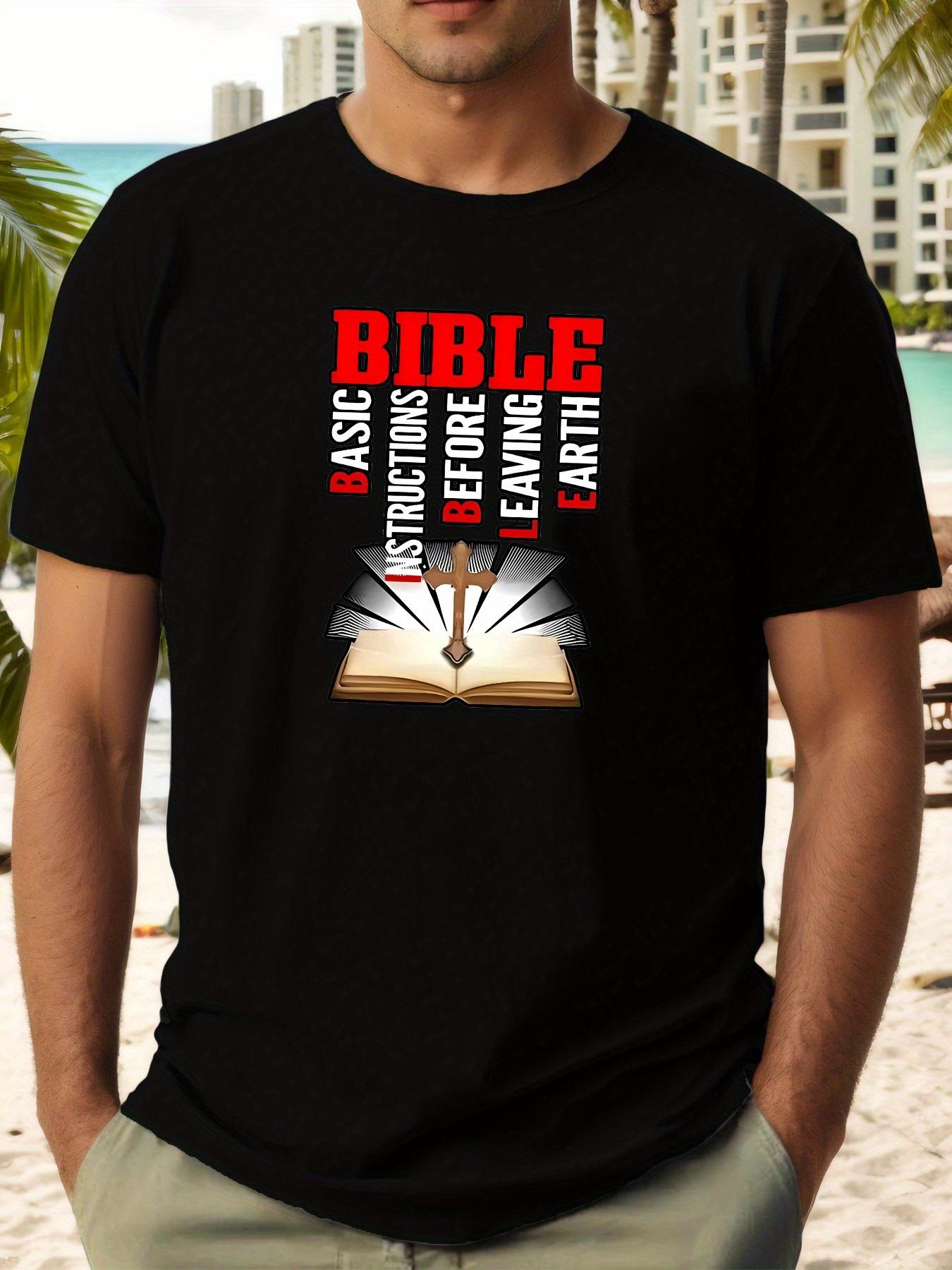 Casual Cotton T-shirt with Creative Cross and Letter Print XXXL