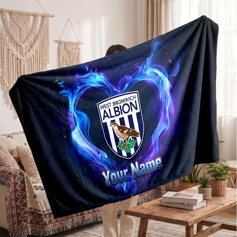 West Bromwich Albion Personalized Fleece Blanket With Football Logo, Custom Name Text Soft Warm Home Throw Blanket