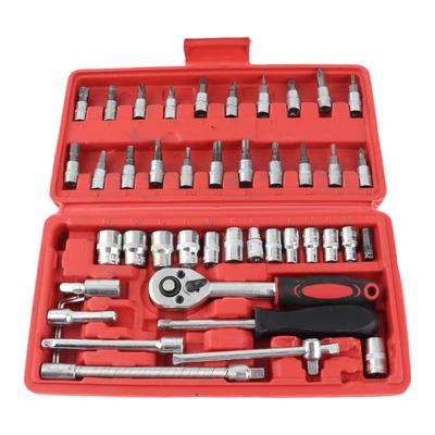 46 Pezzi Kit Completo di Attrezzi Chiave a Cricchetto e Cacciavite per Riparazione Veicoli Superficie Lucidato per Motociclette Biciclette