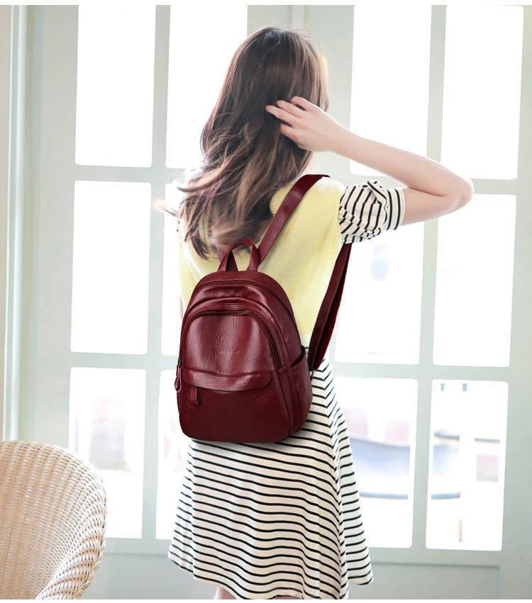 Women's Korean Style Versatile 2025 Large Capacity Soft Leather Backpack