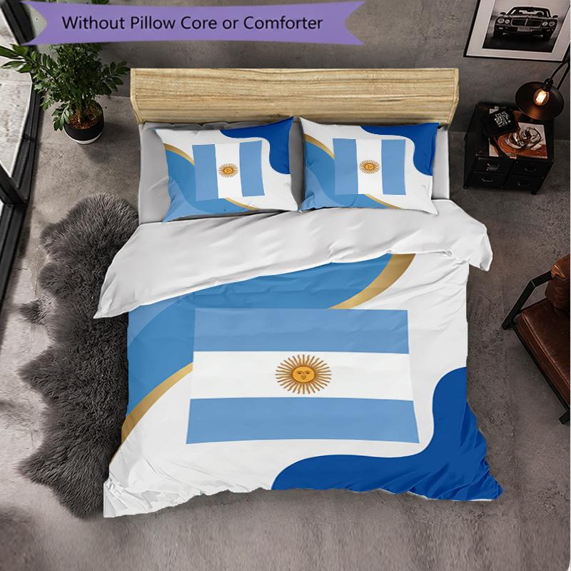 Argentina Football Pattern 3 Pieces Bedding Set Soft Microfiber Duvet Cover with Pillow Cases for Bedroom