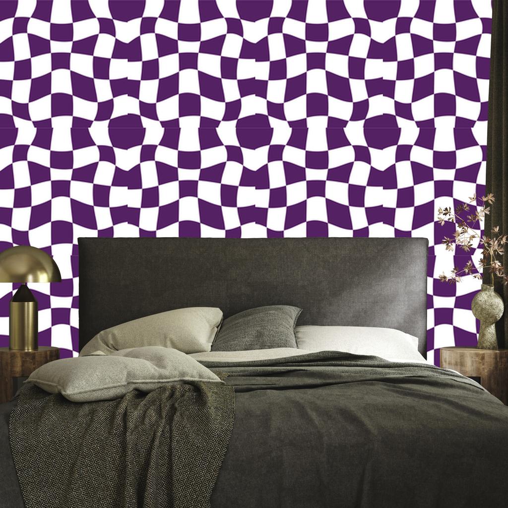 Casual Checkerboard Wallpaper White and Plum for Living Room and Bedroom 50x1000