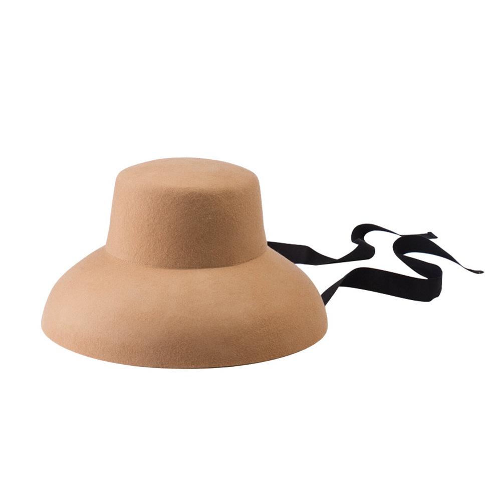 

Vintage Elegant Autumn Winter Wool Felt Fedora Hat for Women Flat Top Wide Downturned Brim Hat with Tie Band Church Hat Hallowee M 57cm верблюд
