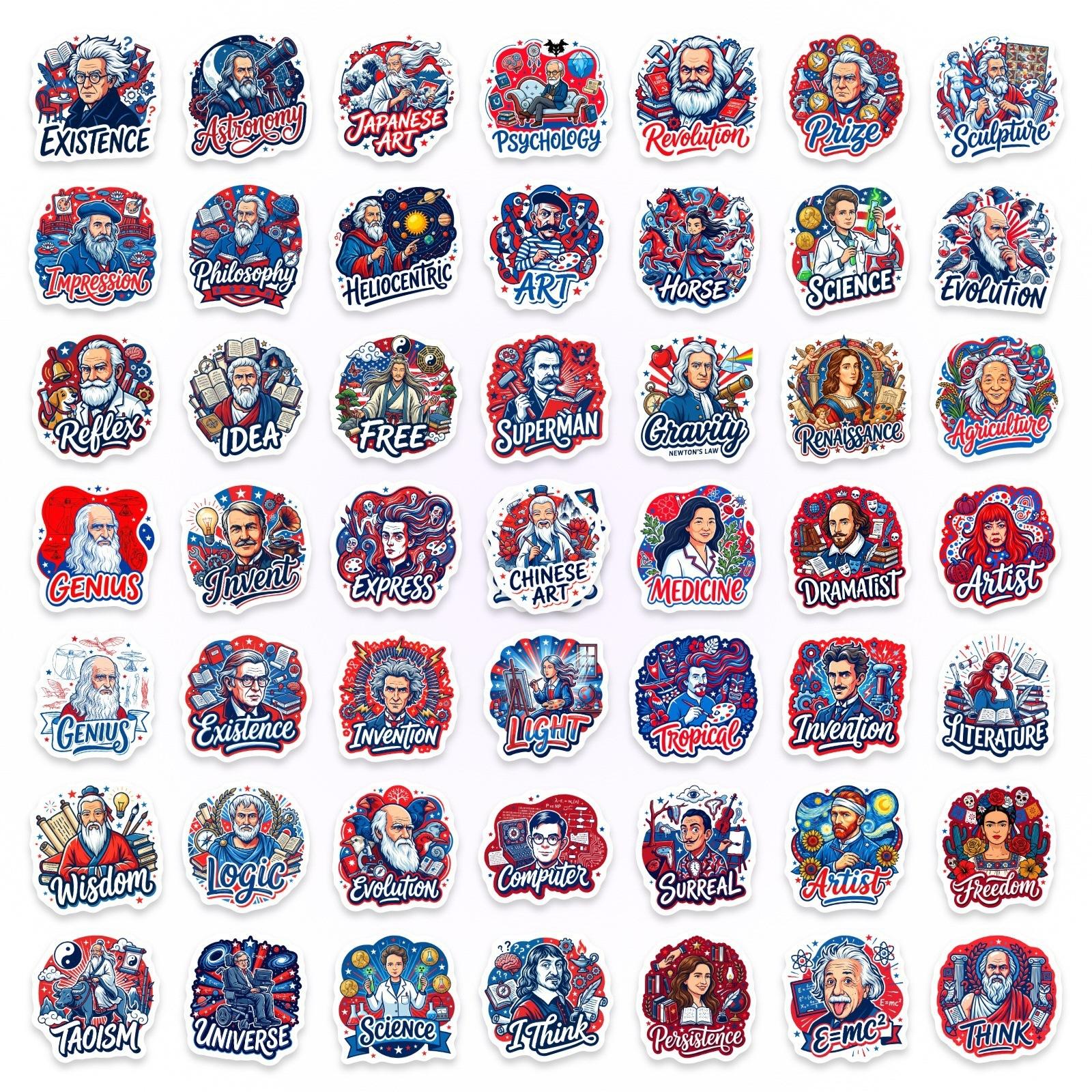 

50 Retro Cartoon Style Celebrity Quotes Stickers Science And Art Hand Account Material Xiyin Material Sticker