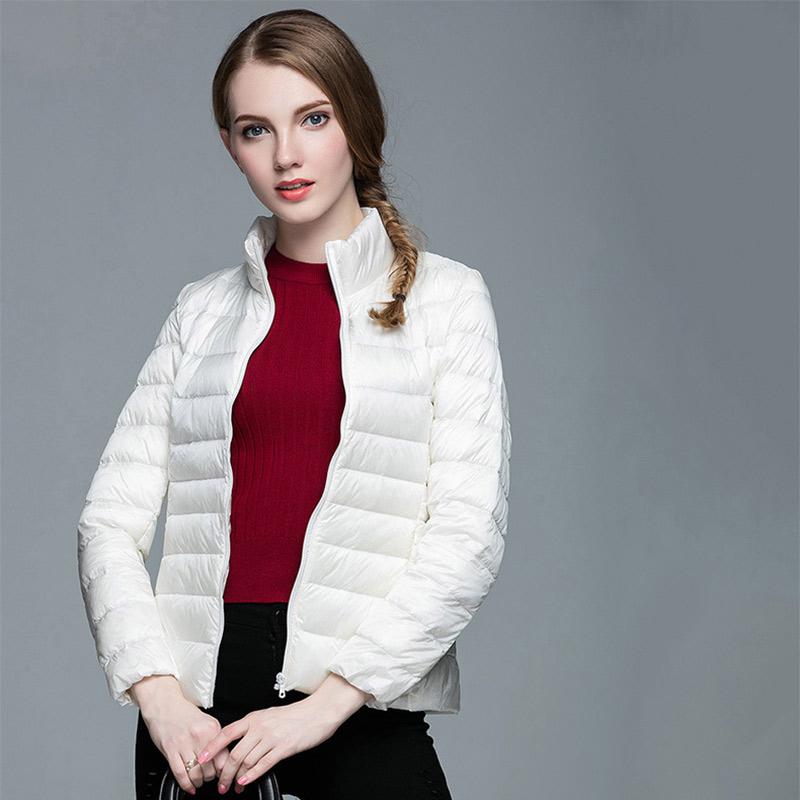 Women's Lightweight Long-Sleeve Water-Resistant Jacket Warm Slim Stand Up Collar Zipper Coat