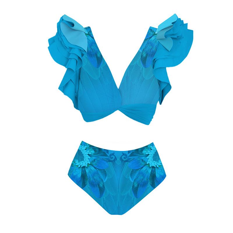 

Европейско-американский бикини-комплект с оборками и V-образным вырезом: Популярные раздельные купальники для женщин L небесно-голубой