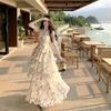 V-neck Chiffon Printed Seaside Vacation Dress, New Ruffle Edge Pendulum Long Dress, Spot Real Shot