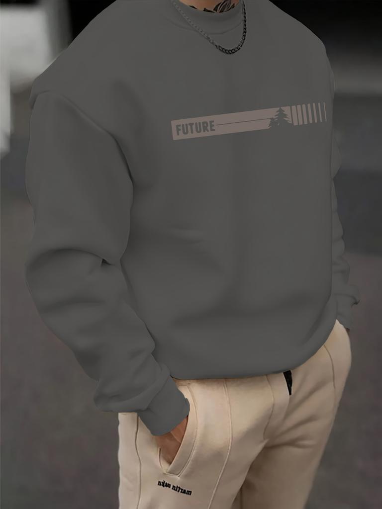 Casual Loose Futune Letter Graphic Printed Men's Autumn and Winter Fashionable Long Sleeved Round Neck Sweatshirt