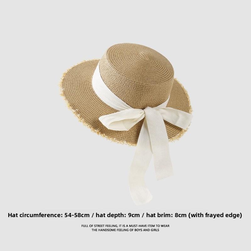 Straw Hat Women's Summer Beach Hat Sun Protection UV Protection Sun Hat Large Brim Straw Visor
