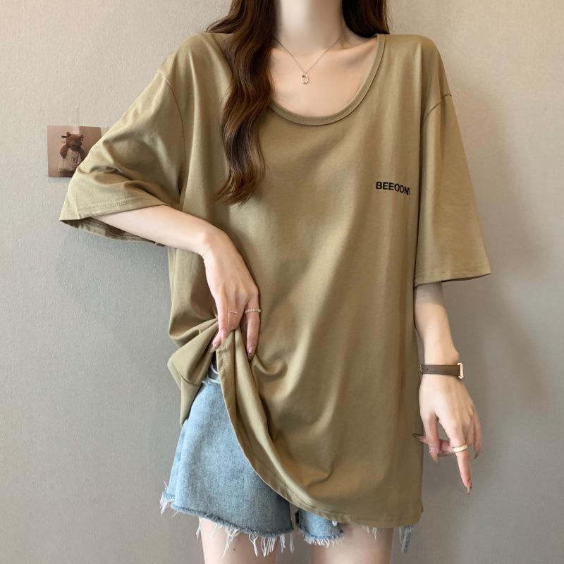 

Plus Size Embroidered U-Neck Short-Sleeve T-Shirt - High-End Niche XL хакі
